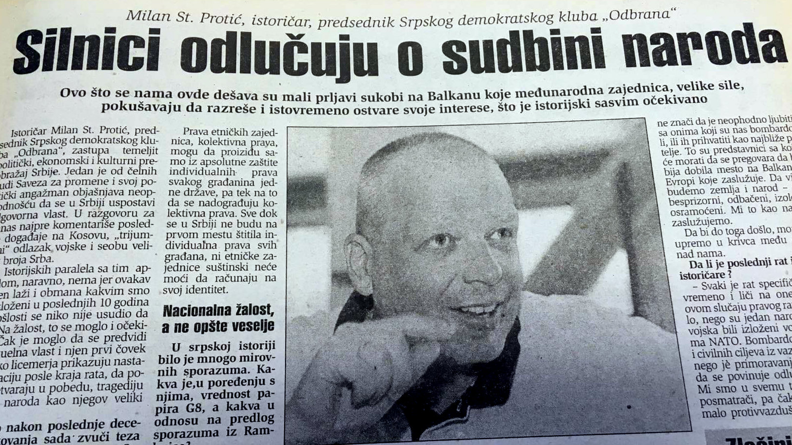 Šta je Milan St. Protić govorio posle NATO bombardovanja? 1