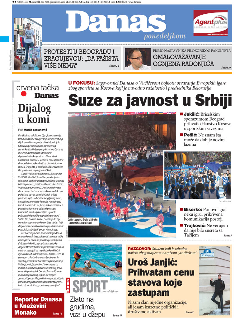 Naslovna strana za 24. jun 2019. 1