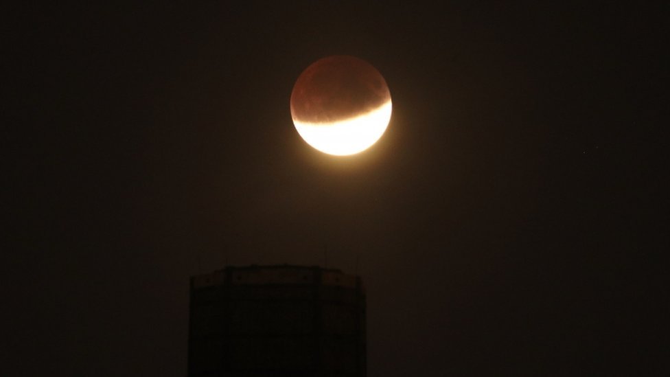 Partial lunar eclipse on 16 July 2019, from Greenwich, London
