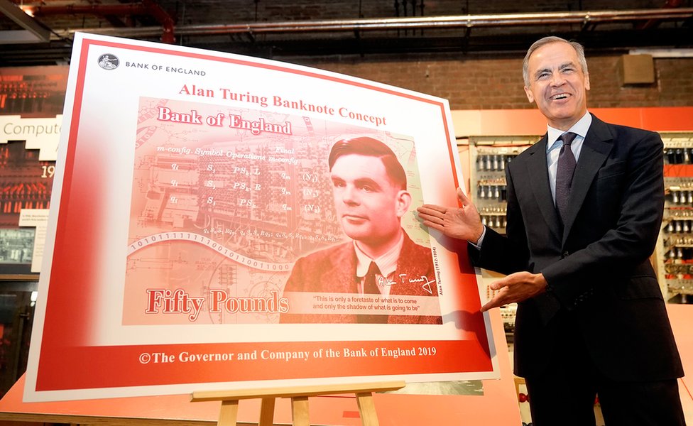 Mark Carney, the governor of the Bank of England, reveals Alan Turing as the new figure to be depicted on the £50 note