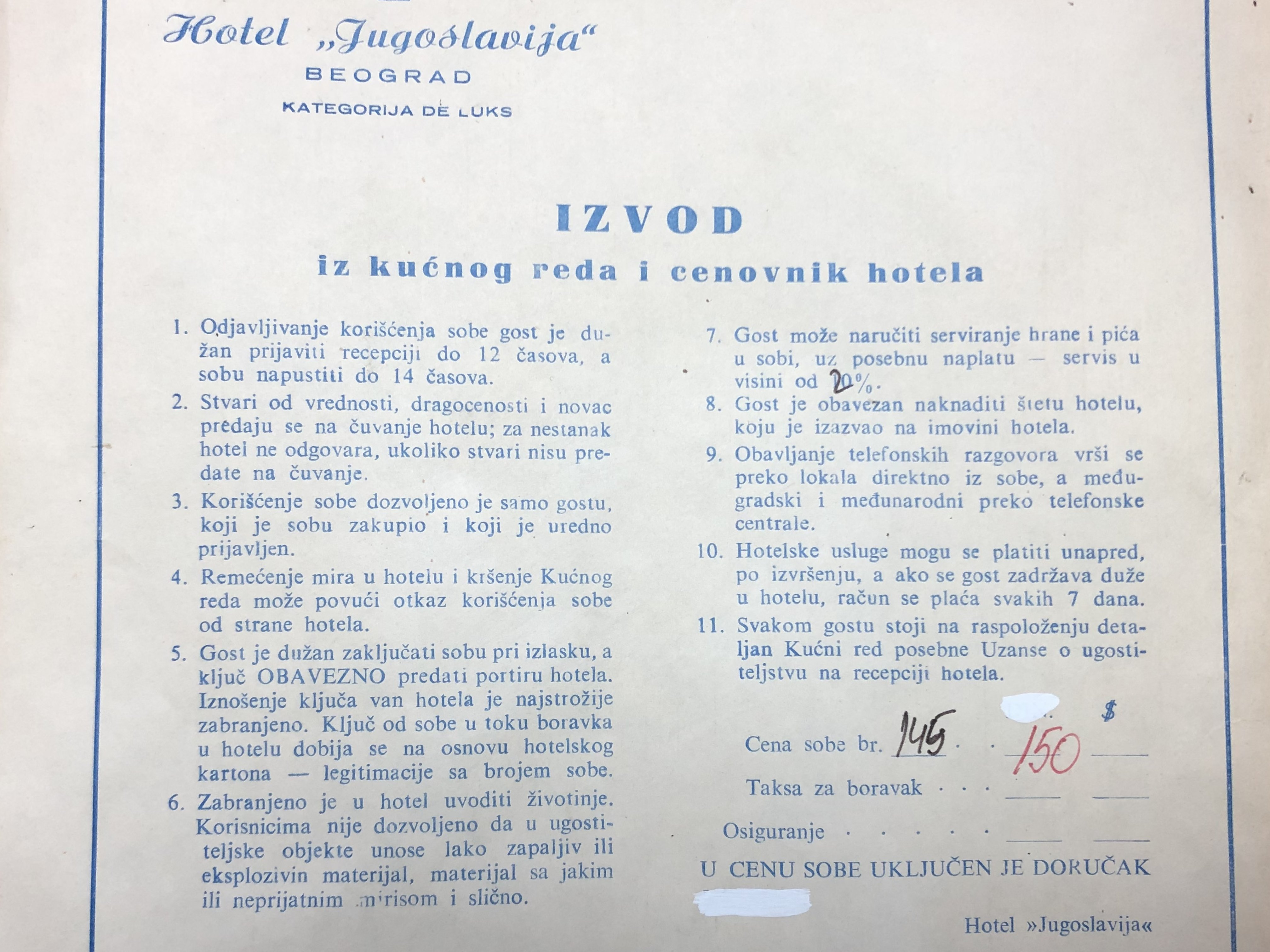 Hotel Jugoslavija u 50 godina: U jednom lusteru se ogleda sudbina cele zemlje 3 Kućni red, hotel Jugoslavija