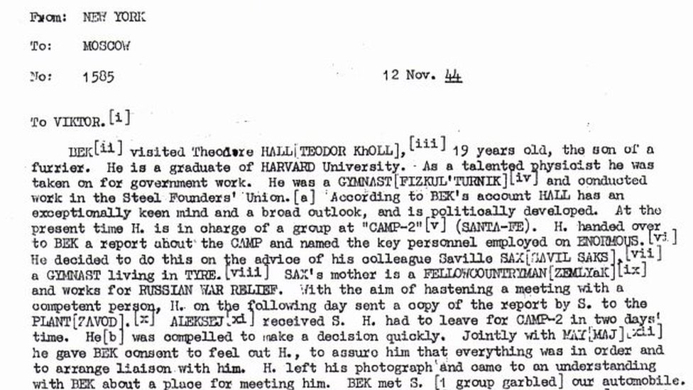 Declassified cable details contacts between Hall and a Russian in 1944