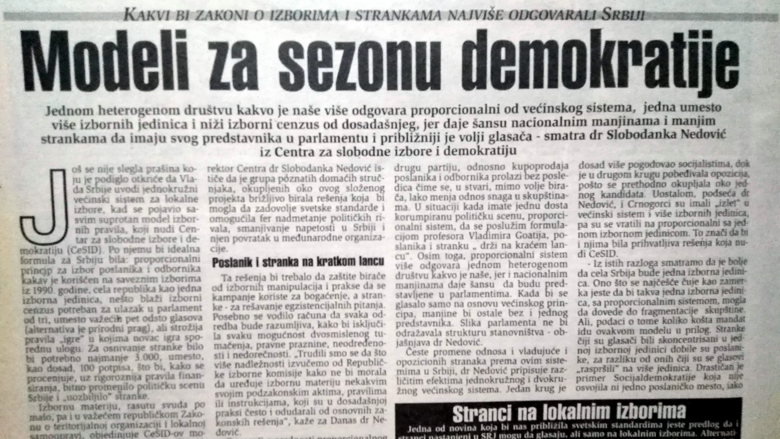 Kakvi su zakoni o izborima i strankama najviše odgovarali Srbiji 1999? 1