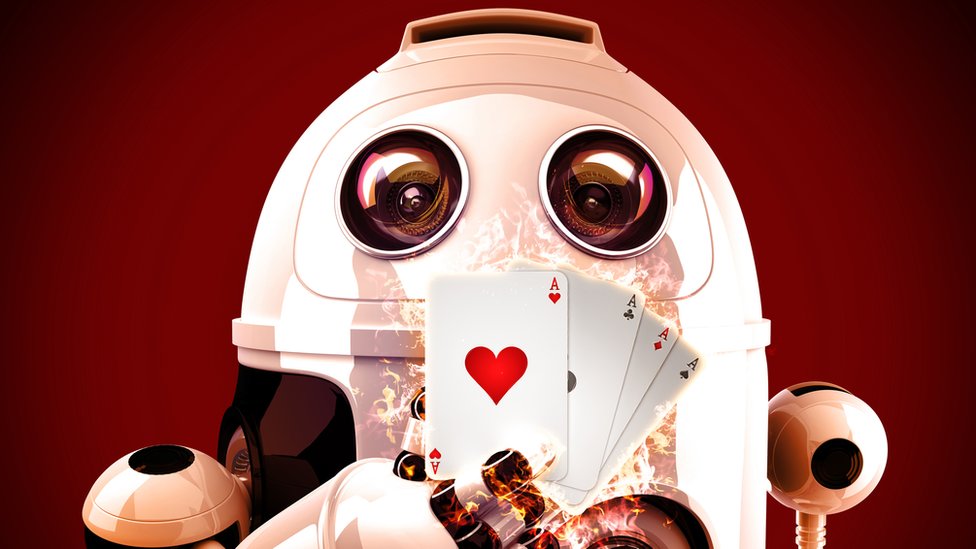 ilustracija robota koji igra poker