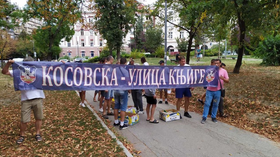 Protest prodavaca udžbenika u Kosovskoj ulici u Beogradu