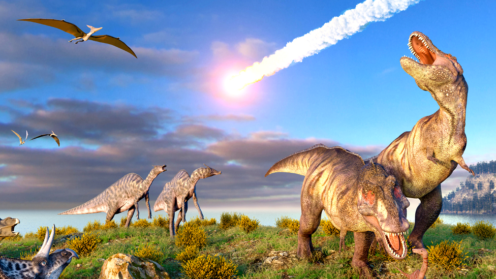 Dan kada se srušio svet dinosaurusa 1 An asteroid is seen entering the Earth's atmosphere as dinosaurs flee
