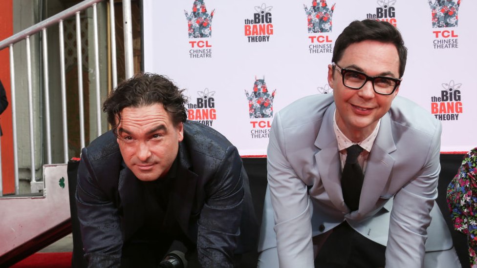 Big Bang Theory actors Johnny Galecki (left) and Jim Parsons during a ceremony