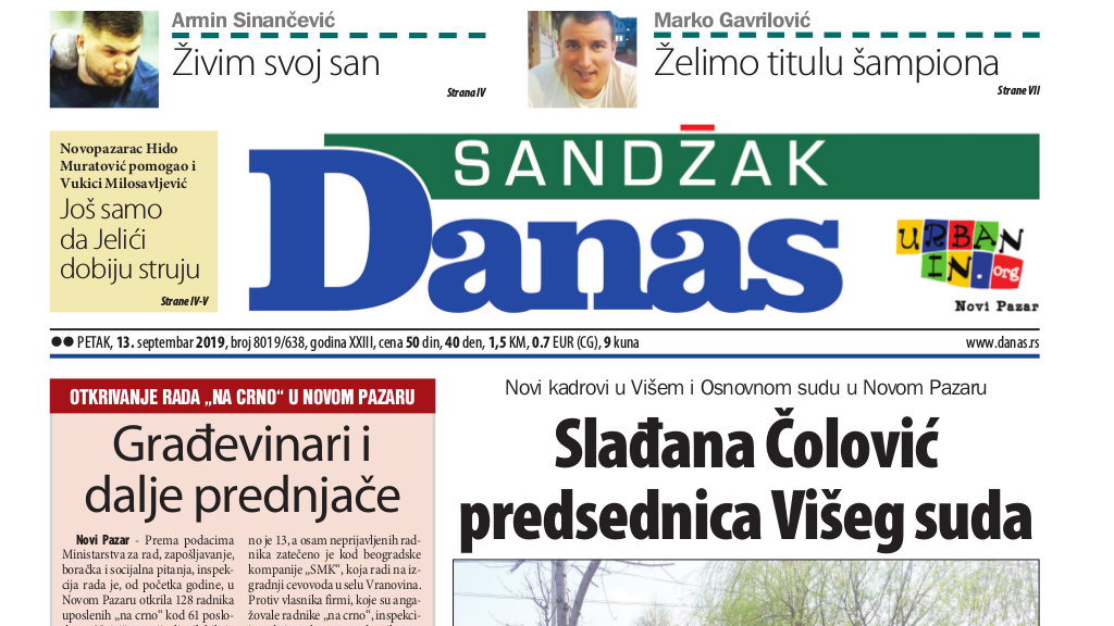 Sandžak Danas - 13. septembar 2019. 1 Sandžak Danas - 13. septembar 2019. 1