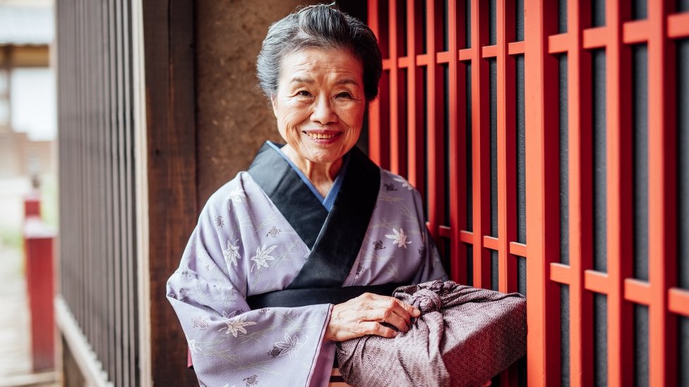 Old Japanese lady in traditional clothing