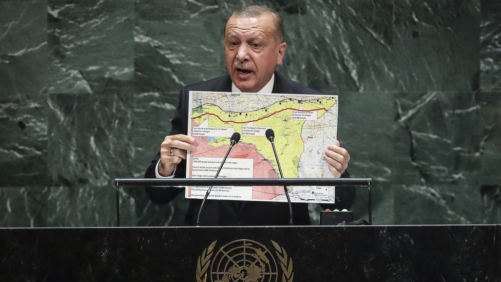 Turkish President Recep Tayyip Erdogan speaking at the United Nations in New York
