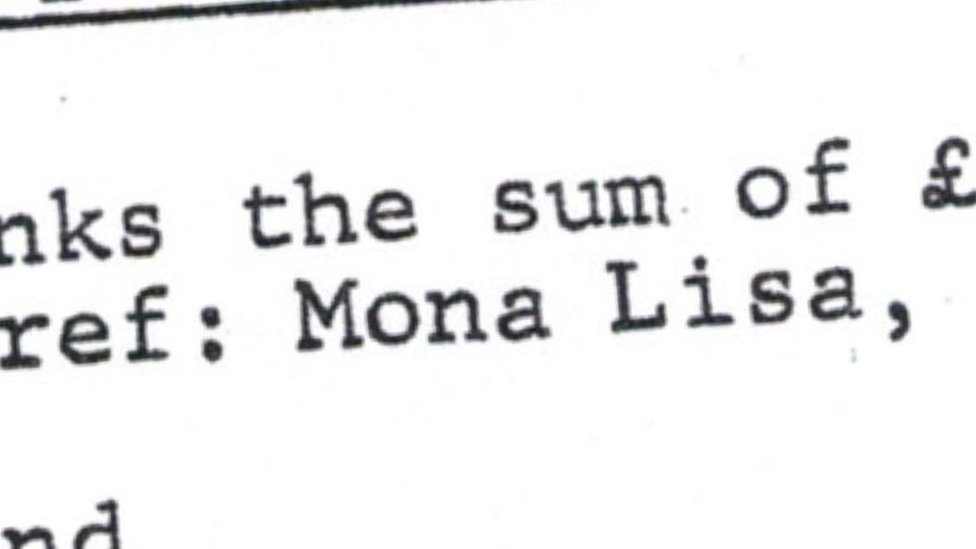 A close-up detail of a document showing the words "Mona Lisa"