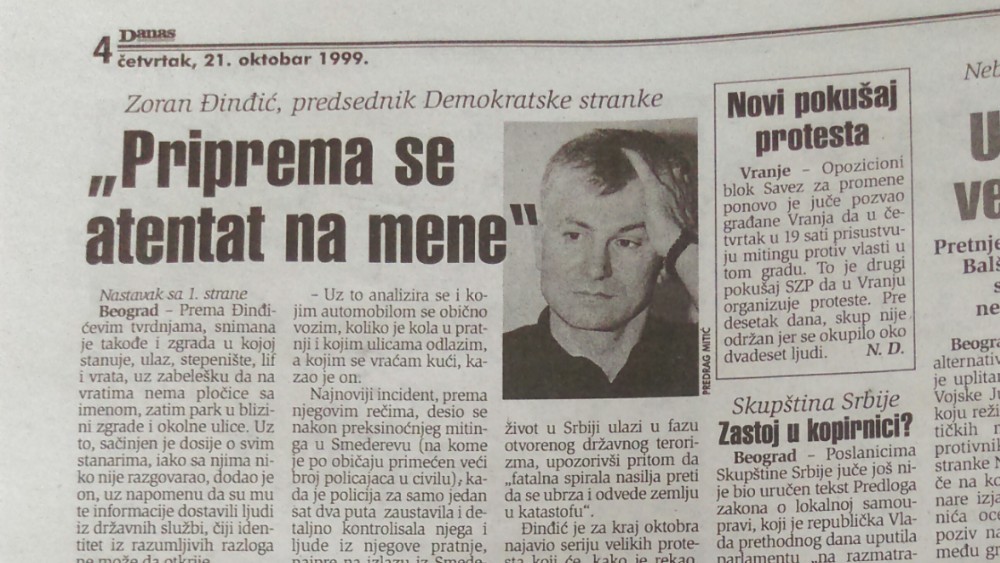 Zoran Đinđić pre 20 godina naslutio atentat na njega 1