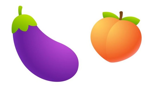 A picture of emojis depicting an aubergine and a peach. 