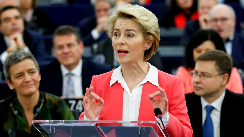 European Commission President-elect Ursula von der Leyen addresses the European Parliament in Strasbourg, 27 November 2019