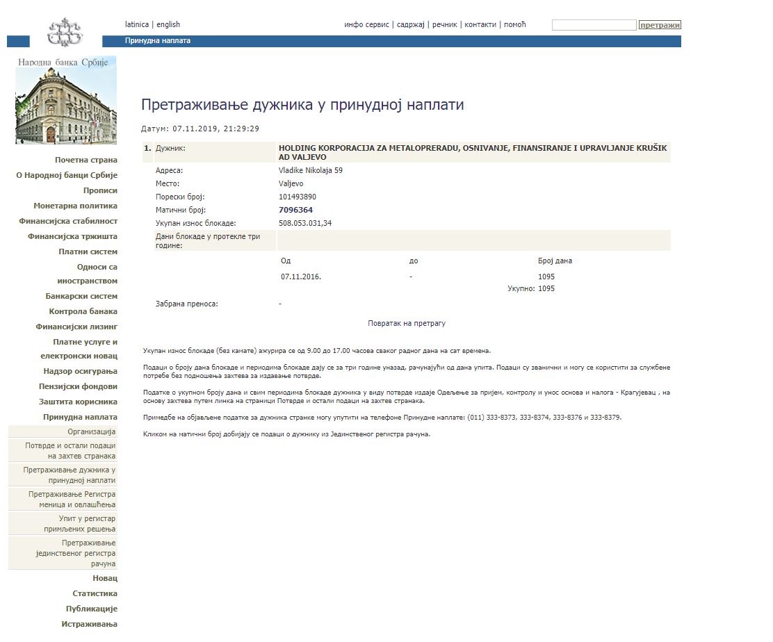 SZS: Zašto je HK “Krušik” u blokadi i prinudnoj naplati? 2