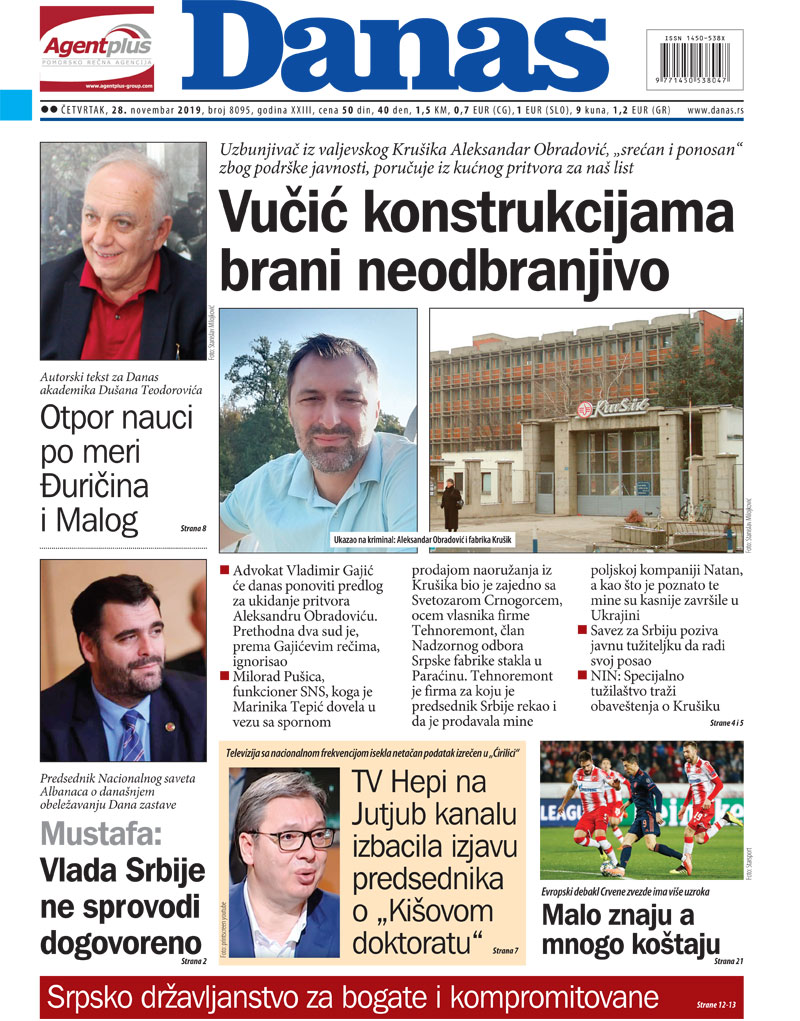 Naslovna za 28. novembar 2019. 1