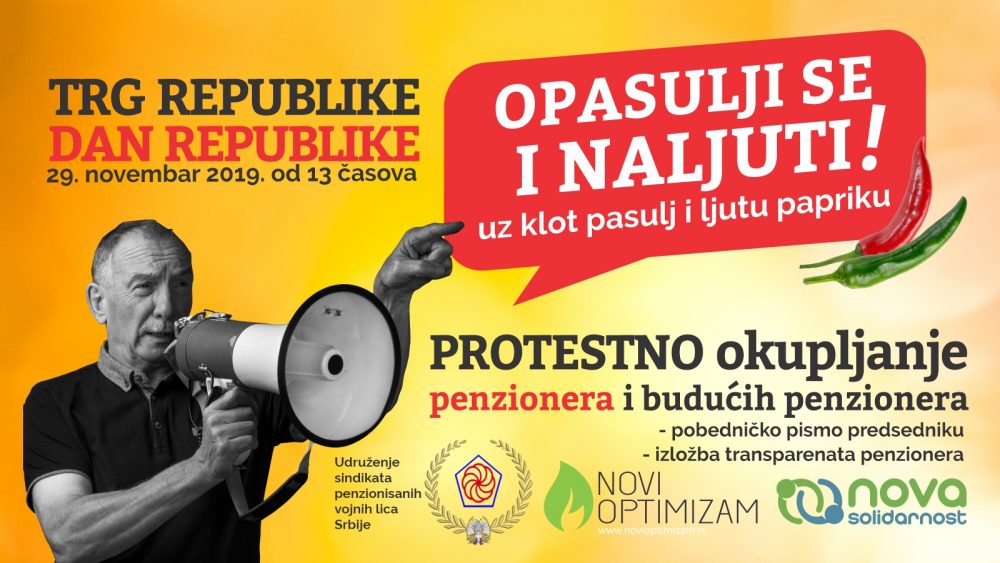 "Opasulji se i naljuti" protestno okupljanje penzionera na Trgu republike 29. novembra 1
