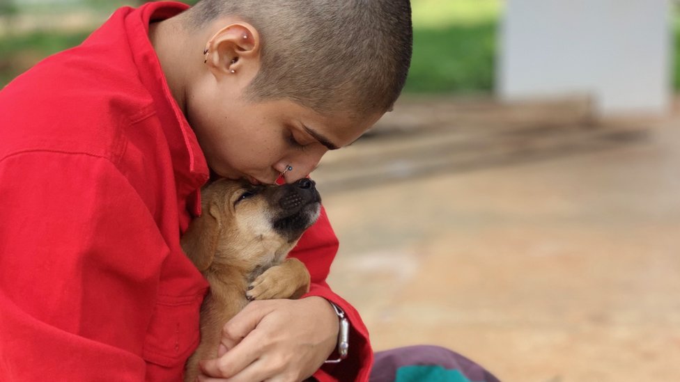 Natasha during one of her volunteering days with an animal shelter