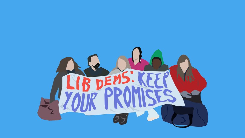 Ilustracija protesta protiv Liberalni demokrata