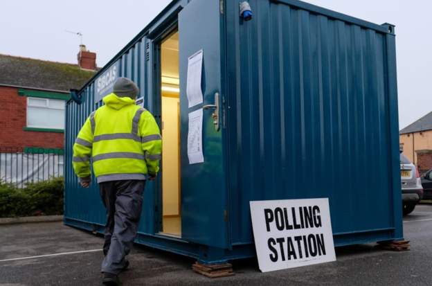 One polling station is inside a small shipping container in Hartlepool
