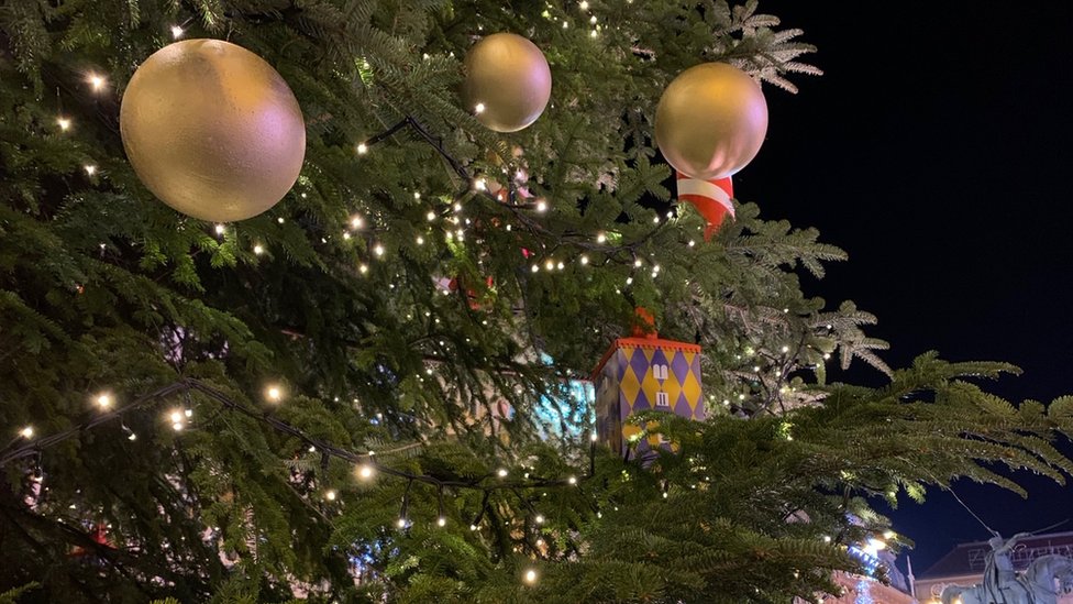 Velike ukrašene jelke mogu se naći na svakom koraku u centru grada