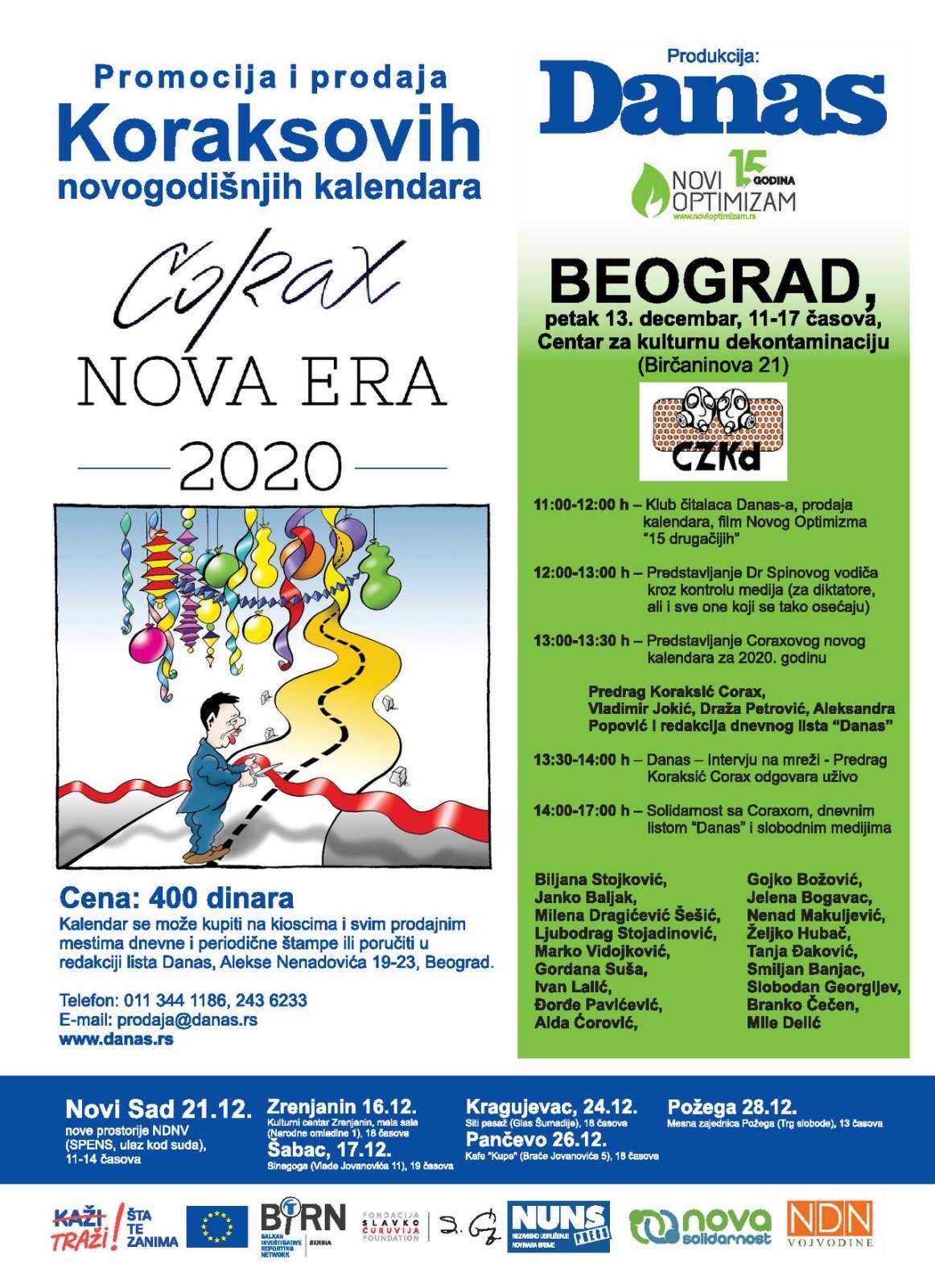Promocija Koraksovog kalendara 13. decembra u CZKD 2