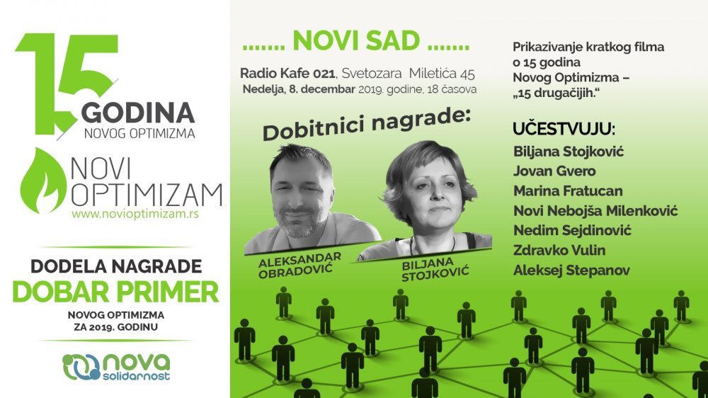 Novi Optimizam obeležava 15 godina rada skupom u Novom Sadu 8. decembra 1