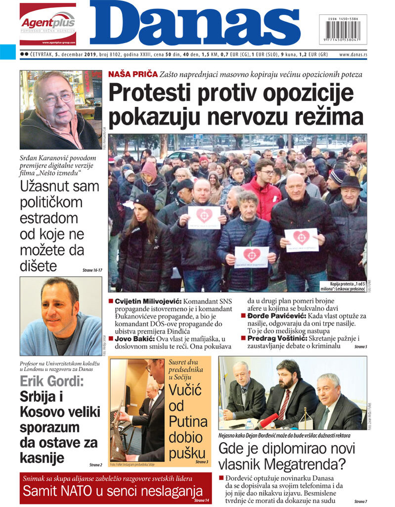 Naslovna za 5. decembar 2019. 1