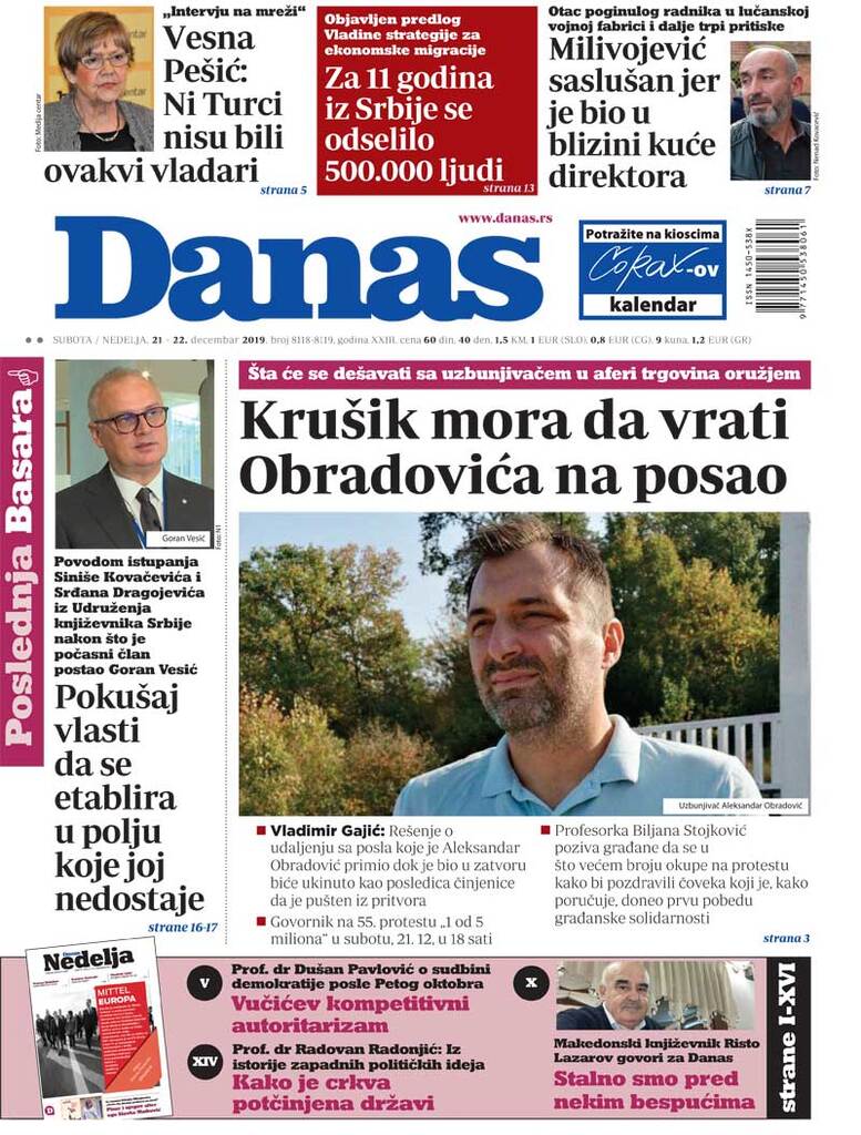 Naslovna za 21. decembar 2019. 1