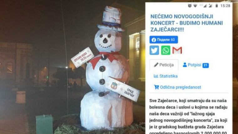 Pokrenuta onlajn paticija "Nećemo Novogodišnji koncert – budimo humani Zaječarci" 1