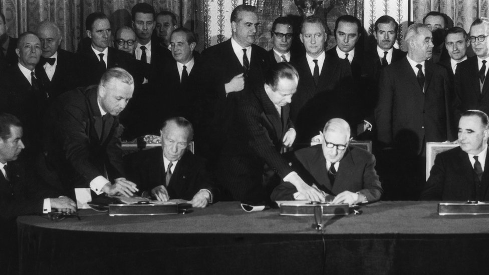 Konrad Adenauer i Šarl de Gol na potpisivanju Jelisejskog sporazuma