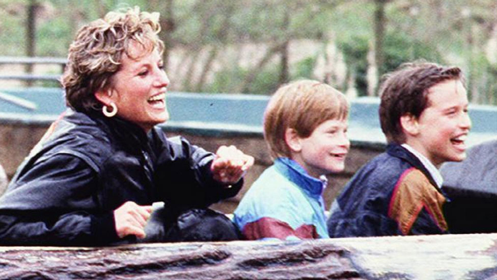 Diana, Princess of Wales, with Prince Harry and Prince William