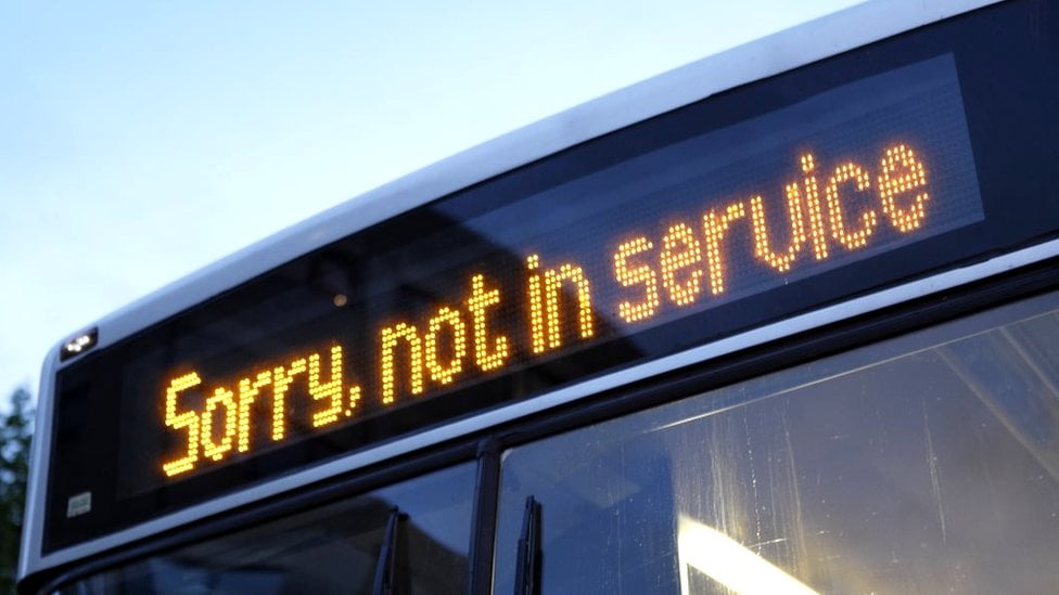 Sorry not in service sign on bus