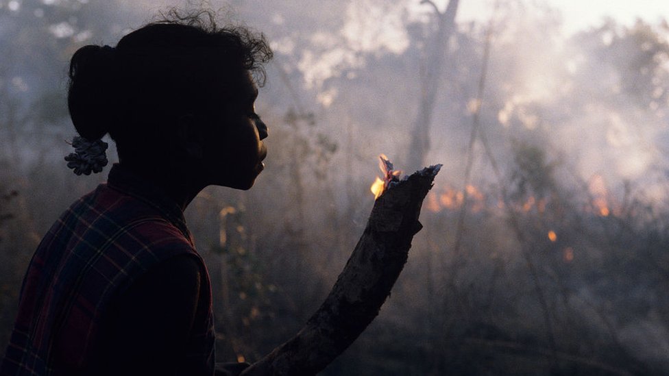 Požari u Australiji: Aboridžani kažu da „rastinje mora da gori“ 1 A girl in Arnhem Land, Australia, holds a small branch which flickers with flame