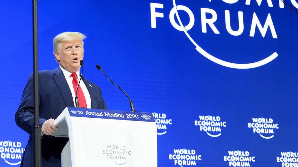 Davos: Tramp se usprotivio klimatskim „prorocima strašnog suda", Greta Tunberg bila u publici 1 US President Donald Trump addresses a plenary session during the 50th annual meeting of the World Economic Forum (WEF) in Davos, Switzerland