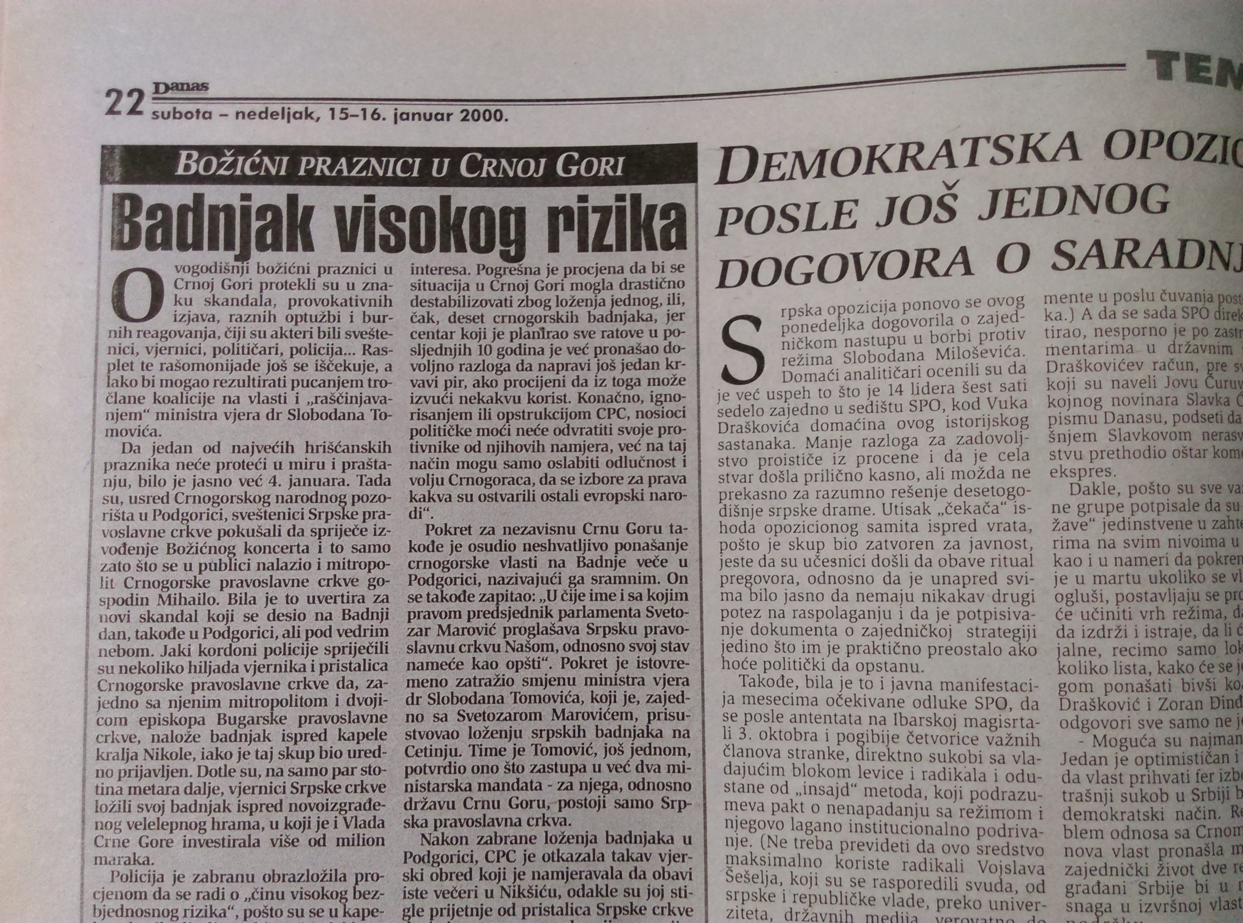 Kako je proslava Božića pre 20 godina podelila Crnu Goru? 1