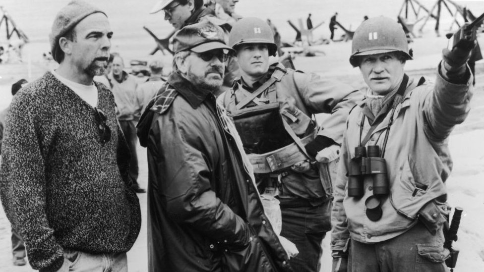 Steven Spielberg during the shooting of Saving Private Ryan