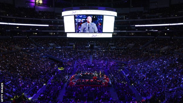 The crowd inside the Staples Center at the Kobe and Gianna Bryant memorial service