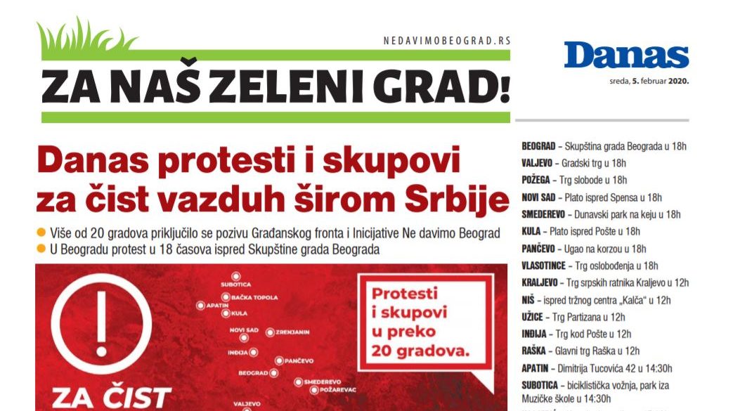 Specijalni dodatak Danasa povodom protesta za čist vazduh širom Srbije (PDF) 1 Specijalni dodatak Danasa povodom protesta za čist vazduh širom Srbije (PDF) 1
