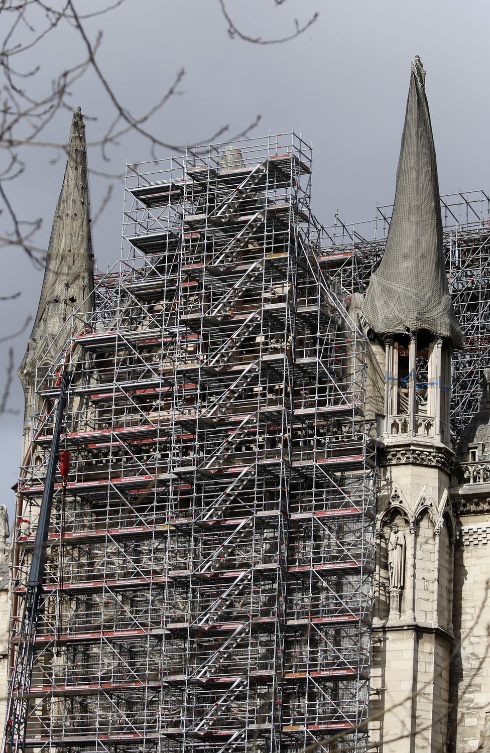 Scaffolding seen on the Notre-Dame cathedral
