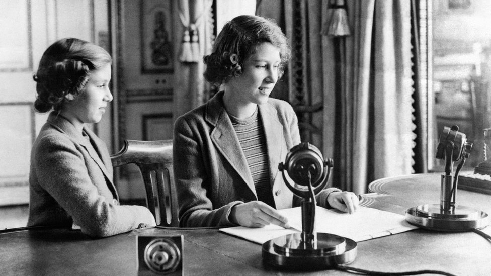 The then Princess Elizabeth and Princess Margaret after they broadcast on Children's Hour from Windsor Castle