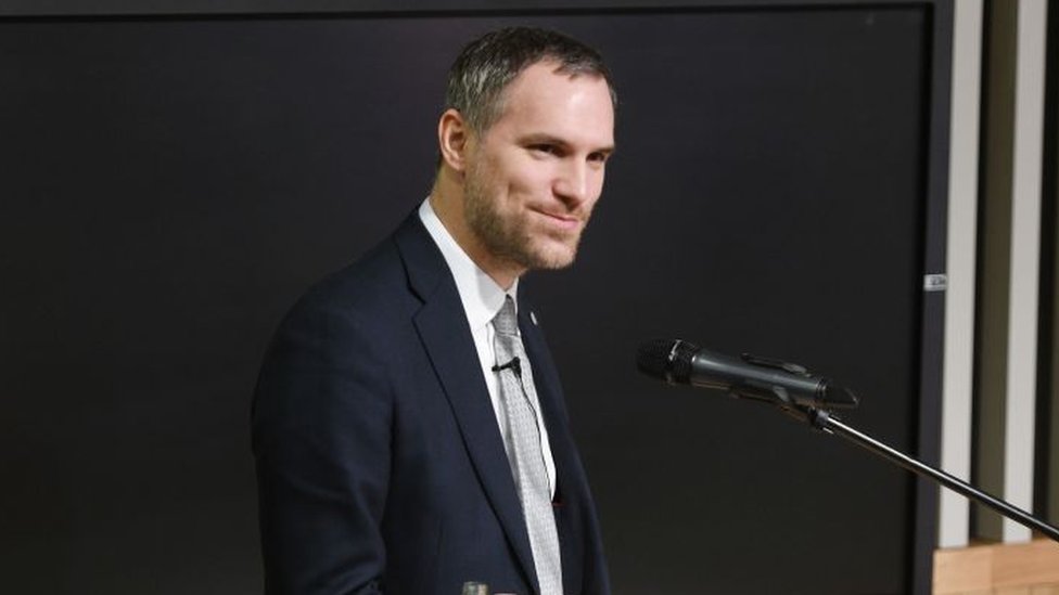 Zdenek Hrib speaking at an event in Budapest, December 2019