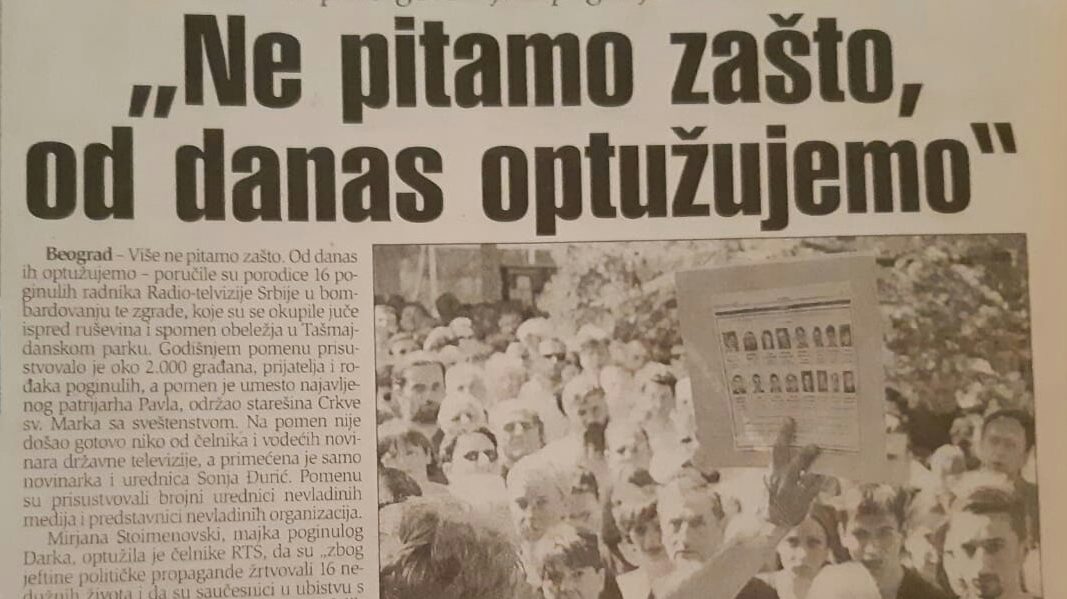 Kako je pre 20 godina postavljeno pitanje odgovornosti za pogibiju radnika RTS? 1 Kako je pre 20 godina postavljeno pitanje odgovornosti za pogibiju radnika RTS? 1