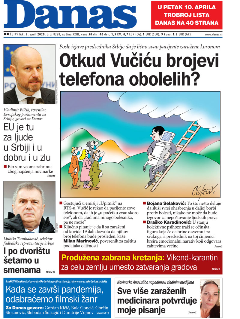 Naslovna za 9. april 2020. 1