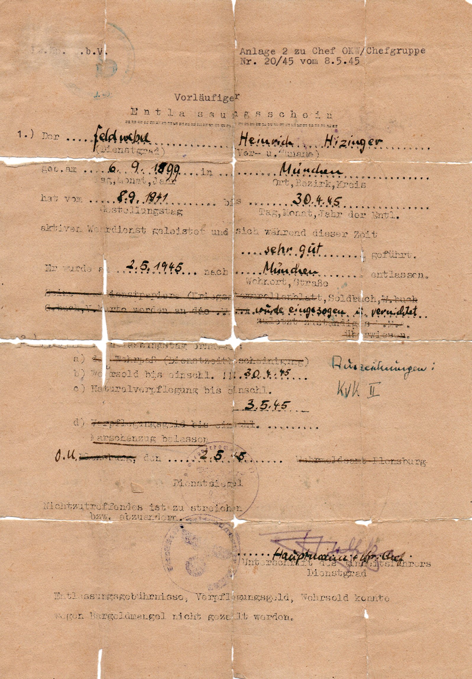 Himlerova dokumenta, sa lažnim imenom i pečatom
