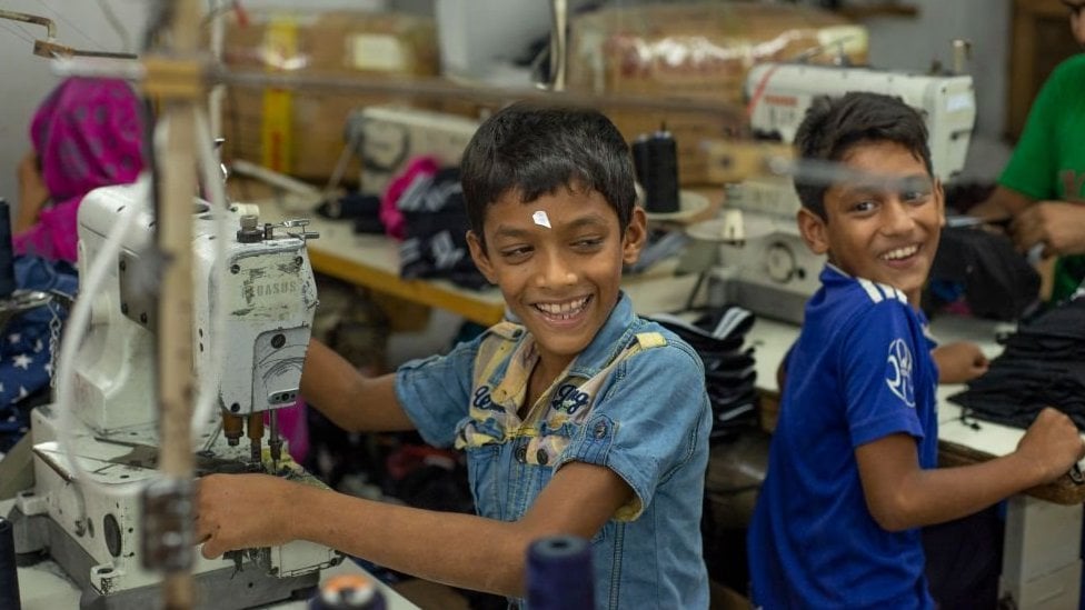 Children working in a Bangladeshi garment factory