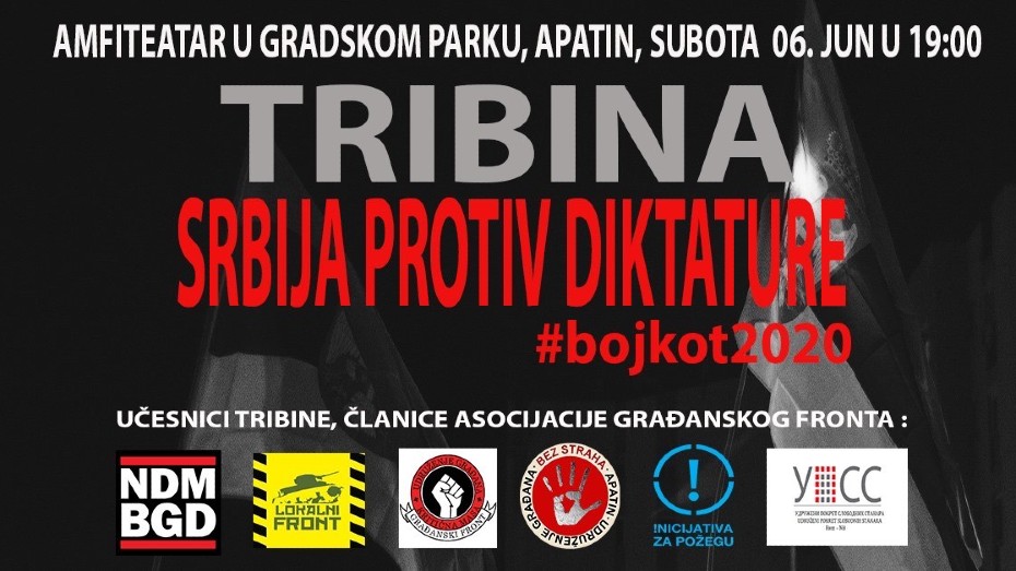 UG "Bez straha" organizuje tribinu "Srbija protiv diktature - Bojkot" 6. juna u Apatinu 1