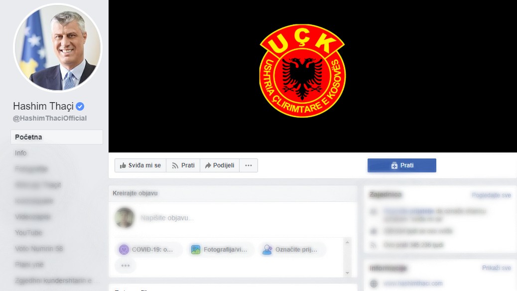 Nakon predloga optužnice za ratne zločine Tači postavio grb OVK na Fejsbuk 1