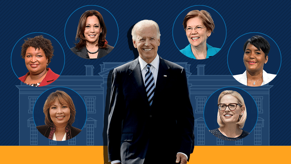 SAD i izbori 2020: Koga će demokrata Bajden izabrati kao kandidata za potpredsednika 1 Graphic showing Joe Biden with various vice-president contenders