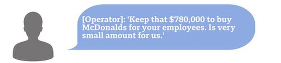 Hacker chat box saying Keep that $780,000 to buy McDonalds for your employees. Is very small amount for us.'